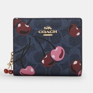 Coach Snap Wallet In Signature Canvas With Cherry Print